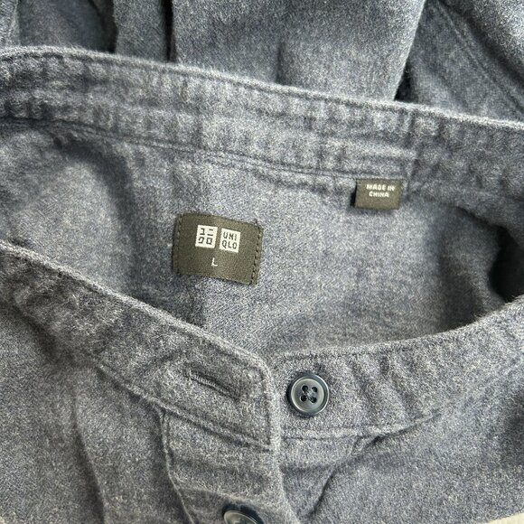 Uniqlo Womens Gray Cotton Long Sleeve Henley Shirt Large Pullover Band Collar - Picture 3 of 8